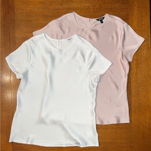 Express Silk Crew Neck Short Sleeve Blouses | Medium